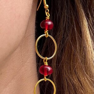 red & gold hoop dangle earrings