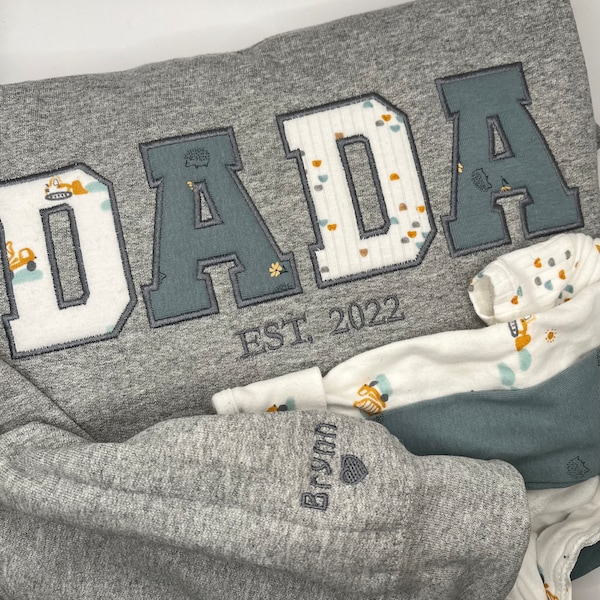 DADA  shirt, Dad Sweatshirt, mama shirt with onesies, Custom Embroidered Sweatshirt, Shirt, Long Sleeve Shirt, Daddy shirt
