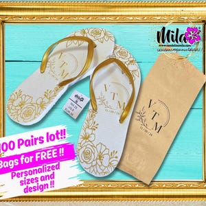 100 Pairs Bulk Custom Wedding Flip Flops with Personalized Print Gift Favor