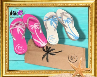 50 Pairs Textured Custom Wedding Flip Flops in colors with Personalized Print Gift Favor Best Quality, Bag for FREE for Each Pair!