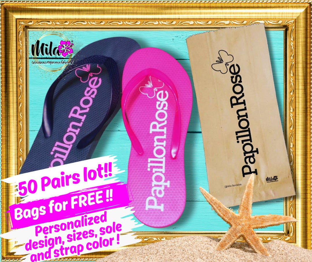 Color Custom Wedding Flip Flops Personalized Print Gift Favor With Your ...