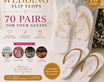 Personalized Wedding Flip Flops + Personalized Frosted Zipper Bag | FREE Shipping | Custom Wedding Favors for Guests
