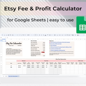 Etsy Fee & Profit Rechner Tabelle | Google Sheets | Etsy Verkäufer | Preistabelle | Gebühren-Plan