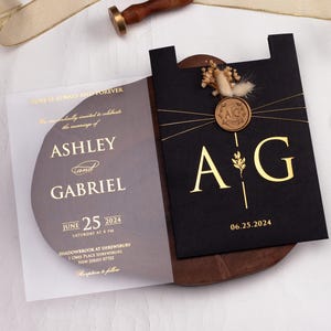 Frosted Acrylic Wedding Invitation with Gold Foil, Dried Flower and QR RSVP Card