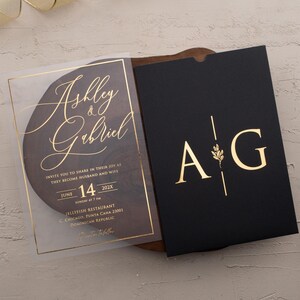 Luxury Black & Acrylic Wedding Invitation Suite with Gold Foil and Personalized Stationery