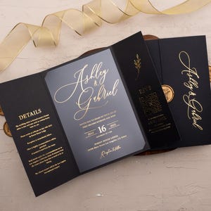 Black and Gold Foil Acrylic Wedding Invitation Set: Elegant & Modern