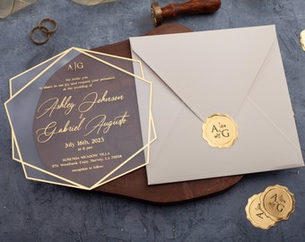 Ivory and Gold Foil Acrylic Wedding Invitations for an Enduring Love