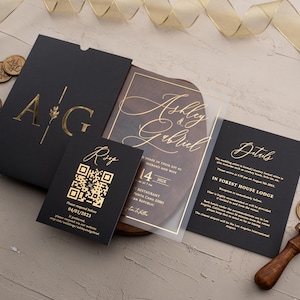 Black & Gold Acrylic Wedding Invitation: Elegant Foil Details