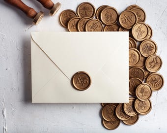 Pegatinas de sello de lacre dorado para invitaciones de boda, sellos de lacre autoadhesivos de 3 cm con cinta adhesiva de doble cara, sello de monograma personalizado