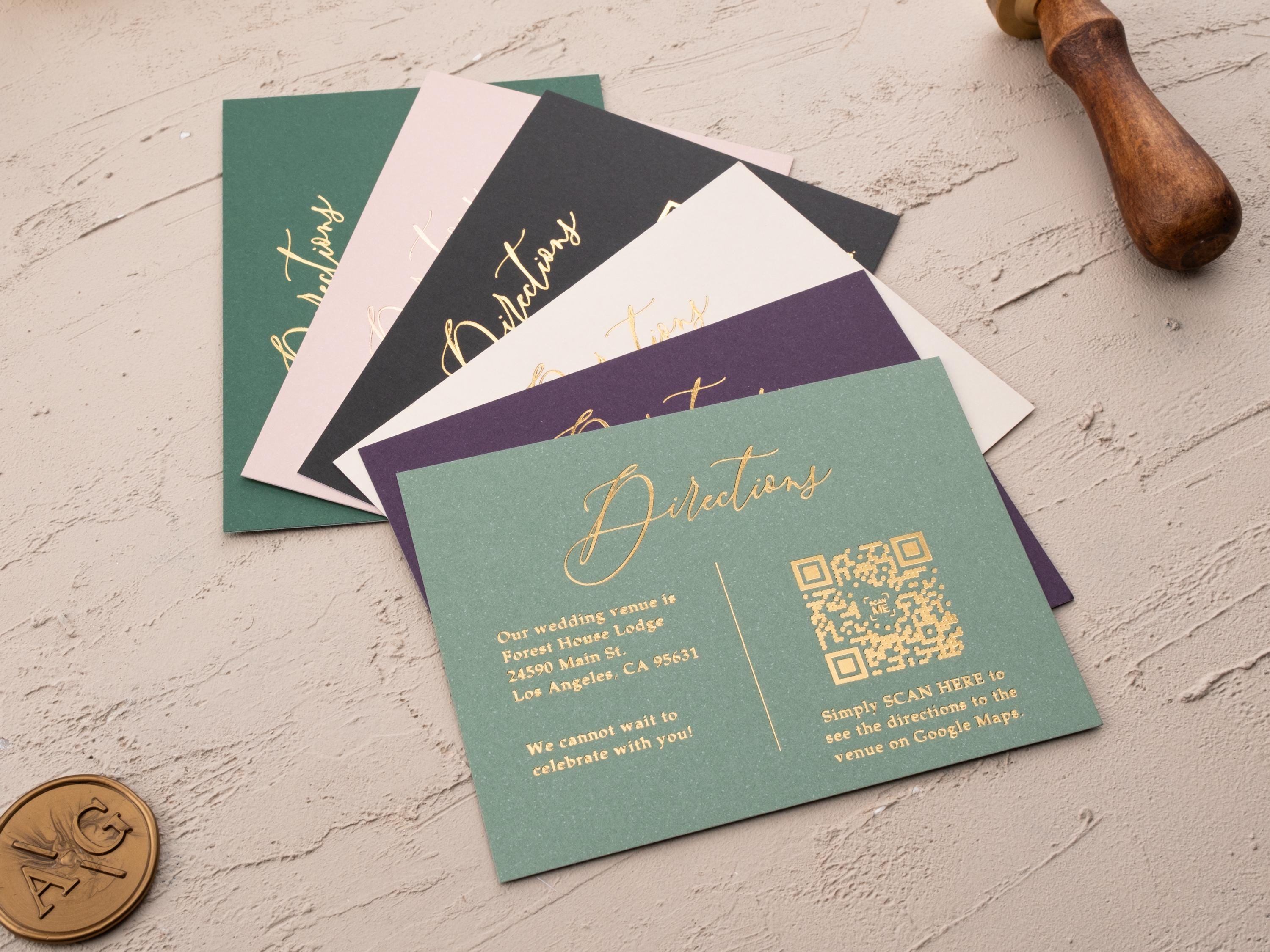 Wedding Directions Cards With Foil Print, 3.5x5 Directions Insert ...
