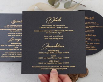 Tarjetas de detalles de boda con impresión metalizada, inserto de detalles de recepción de 5x7 pulgadas, papel premium de 300 g/m², oro, plata y oro rosa, juego a juego.