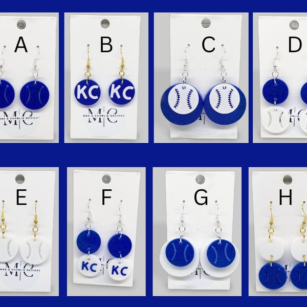 Royals Baseball Earrings - KC Royals Earrings - KC Royals Sparkle Earrings - Kansas City Royals Earrings Gift