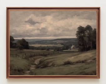 Impresión de paisaje de cabaña / Arte de pared vintage / Decoración en tono tierra / Pintura al óleo antigua / Impresión de arte de cabaña / Descarga digital IMPRIMIBLE /