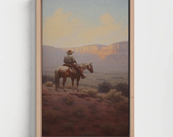 Western Cowboy Painting | Vintage Wall Art | Mid Century Decor | Cowboy Oil Painting | Antique Oil Painting| PRINTABLE Digital Download |