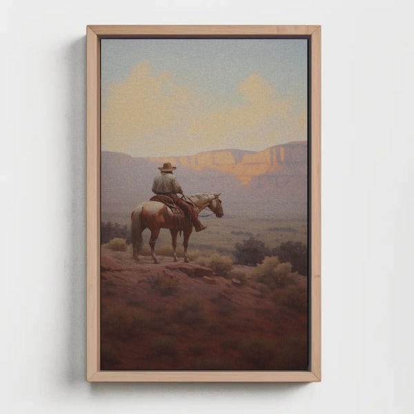 Western Cowboy Painting | Vintage Wall Art | Mid Century Decor | Cowboy Oil Painting | Antique Oil Painting| PRINTABLE Digital Download |