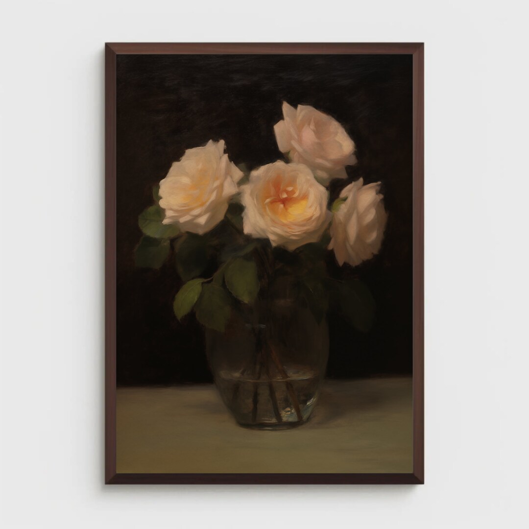 Moody Roses | Still Life | Vintage Floral Oil Painting | Cottage Home ...