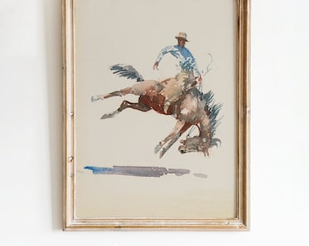 Vintage Western Style Watercolor Painting | Cowboy Print | Printable Vintage | Southwestern Art | Earth Tone Decor | Digital Download Print