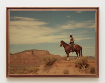 Western Cowboy Painting | Vintage Wall Art | Mid Century Decor | Cowboy Oil Painting | Antique Oil Painting| PRINTABLE Digital Download |