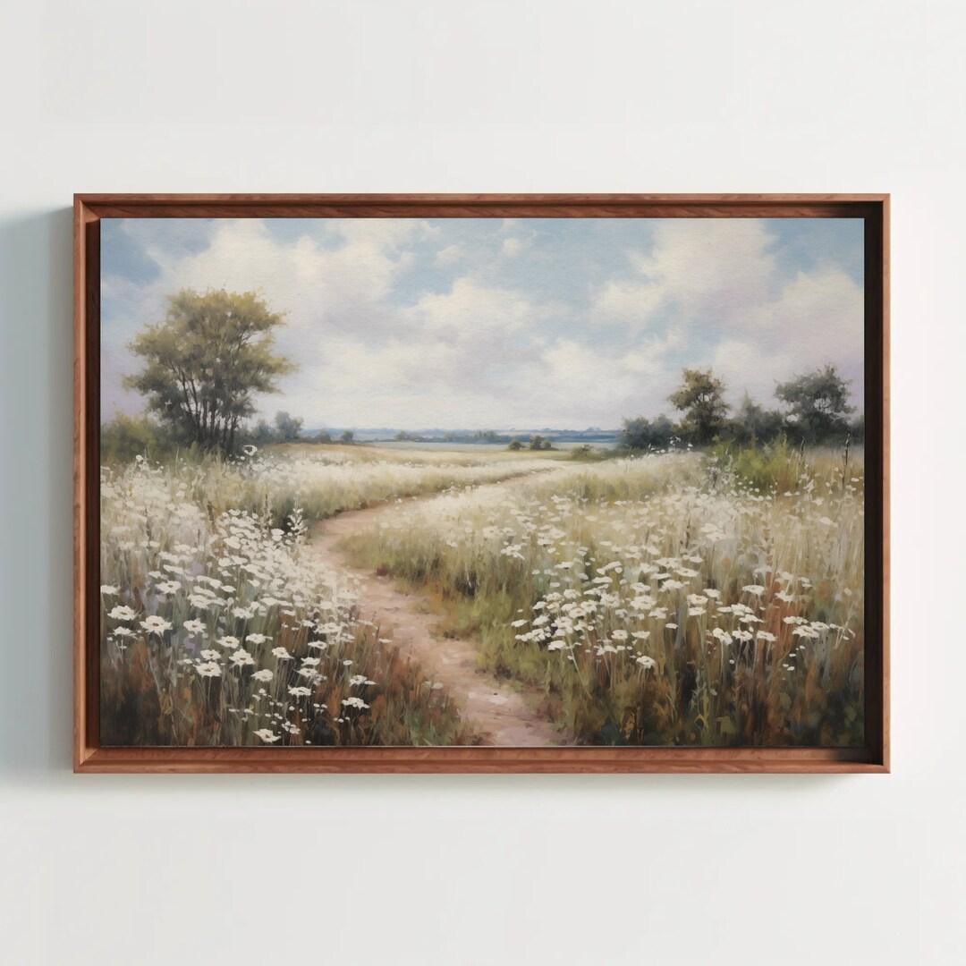 Printable Wildflower Field Landscape Oil Painting | Vintage Landscape ...