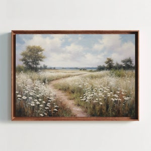 Printable Wildflower Field Landscape Oil Painting | Vintage Landscape Art Print | Country Field Wall Art | Digital Download | Vintage Art