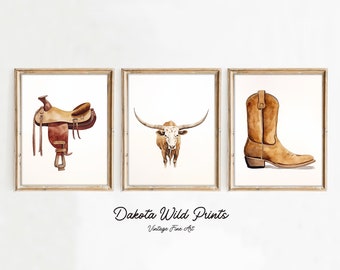 Western Nursery Wall Art | Watercolor Wall Art | Mid Century Decor | Cowboy Kids Painting | Simplistic Art | PRINTABLE Digital Download |W05