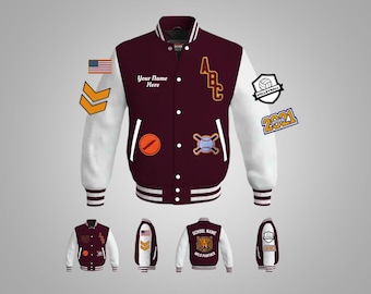 Premium White Leather & Maroon Wool Custom Varsity Letterman Baseball Jacket Wool Grade Years Lettering VarsityCraft® Handmade