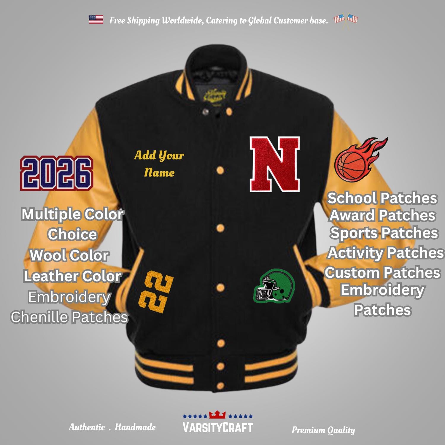 Veste Universitaire (Letterman) Vintage Colt 45 En Laine, Manches En Cuir - Taille 2XL Neuve