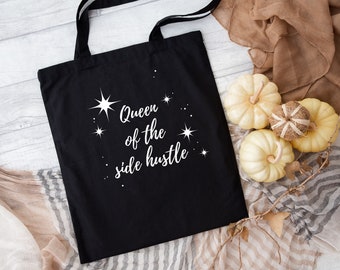 Side hustle gift | black tote bag | boss babe gift | lady boss gift | female entrepreneur | woman in business gift | 100% cotton bag |