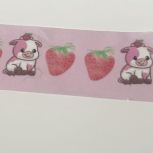 Nastro washi a forma di mucca e fragola, nastro washi rosa, nastro washi kawaii, nastro washi a forma di fragola, nastro per scrapbooking a forma di mucca, nastro bujo, nastro per bullet journal