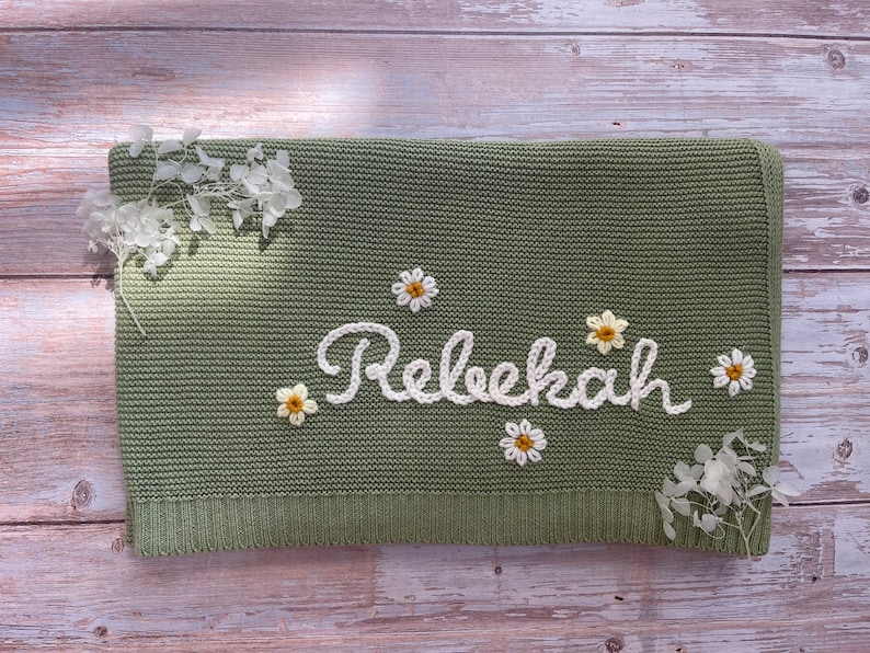 Personalized Baby Knit Blanket, Custom Hand Embroidered, Soft Breathable Cotton Knitted Blanket, Blanket Newborn Gifts, Baby Shower Gift image 7