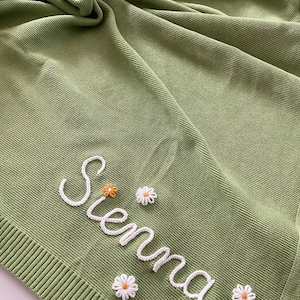 Hand Embroidered Personalized Baby Blanket, Soft Breathable Cotton Knitted Blanket, Newborn Gift, Baby Shower Gift, Blanket Custom Name