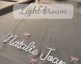 Hand Embroidered Baby Blanket, Personalized Cotton Knit, Baby Shower Gift