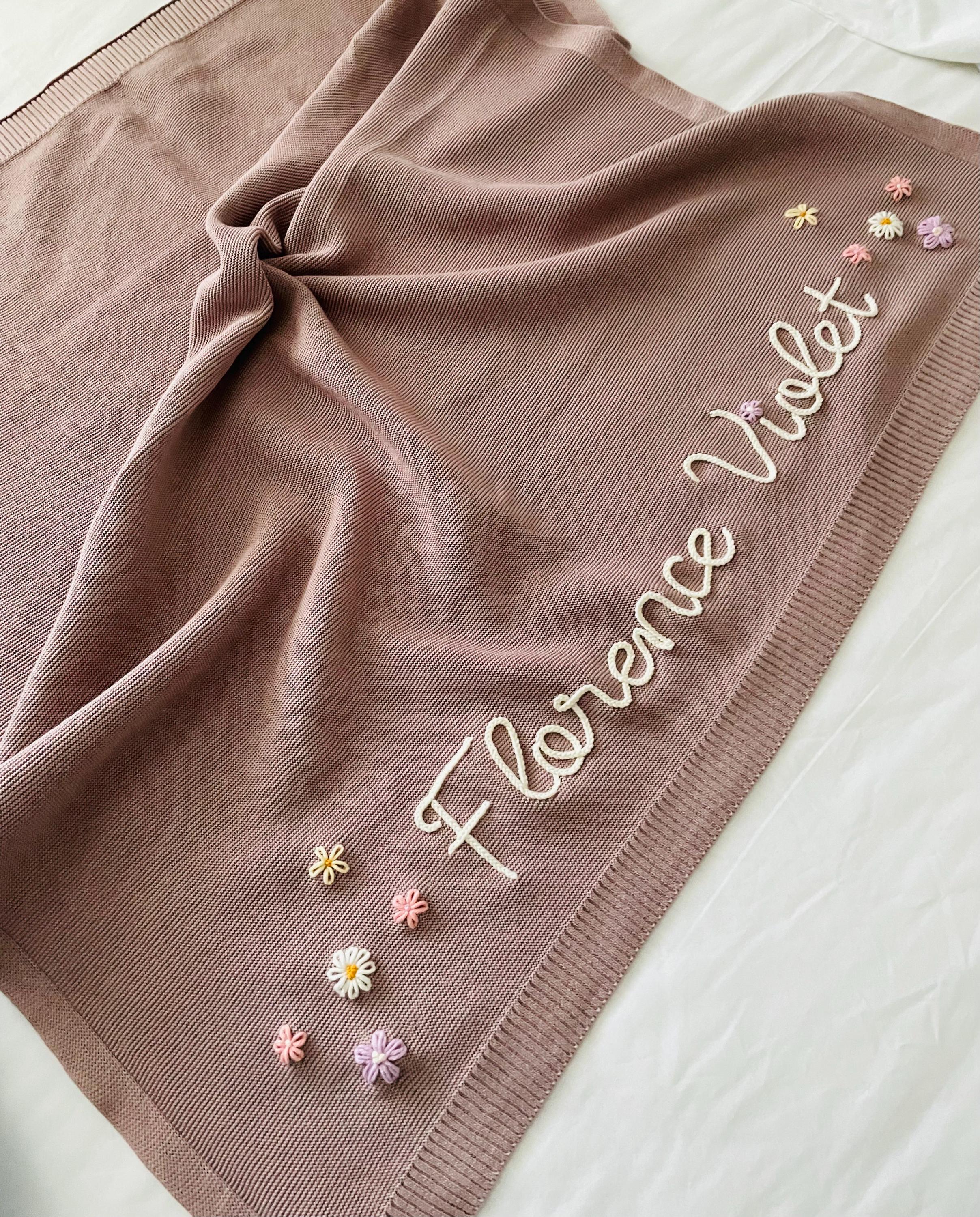 Baby Knit Blanket with Custom Embroidery, Soft Cotton, Newborn Gift, Baby Shower Present