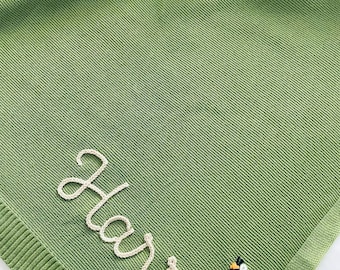 Custom Embroidered Baby Name Blanket, Soft Cotton Knit