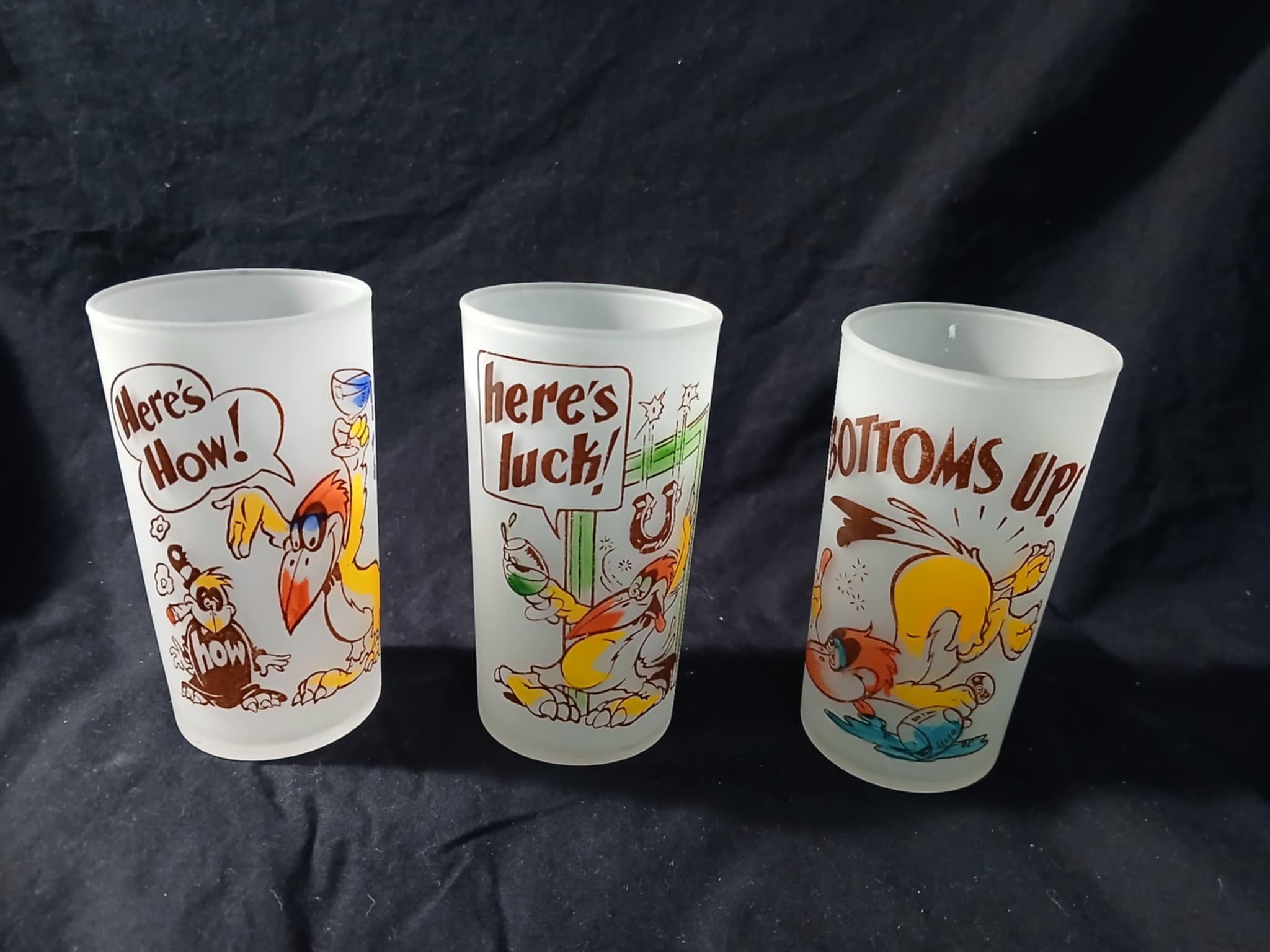 W. Steig Cartoon Glass or Barware  Frosted Glasses 1960's