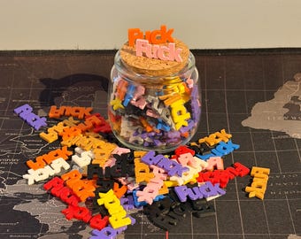 Jar of Fucks to Give | Funny 3D Printed Fucks in Glass Jar | Colourful Gag Gift | Office Humour Décor