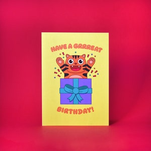 Cartão de feliz aniversário tigre/cartão de aniversário divertido/cartão de aniversário fofo