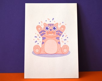 HAPPY TIGER! - A5 risograph print neon fluro colours