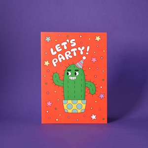 Faisons la fête, carte de cactus / Carte d'anniversaire amusante / Carte de célébration