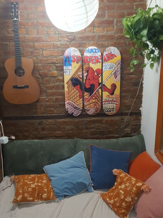 Spiderman Comic book cover Triptych Skateboard Art | Stan Lee's Amazing Spider-Man on Skatedeck Art | Perfect Marvel Gift or Room Decor
