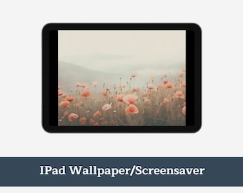 Estetisk IPAD-bakgrund Neutral blommig digital surfplattabakgrund, direktnedladdningsbar iPad-bakgrund, blomsterfält iPad-skärmsläckare