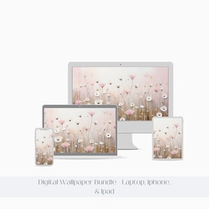 Wildflower Field Neutral Impasto Digital Wallpaper, IPhone IPad Laptop Desktop Wallpaper & Background, Soft Pink White Digital Wallpaper