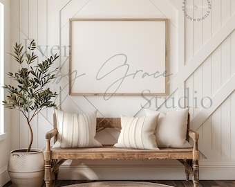 Modern farmhouse wall art mockup, wall art frame mockup, farmhouse frame mockup, 14x11 horizontal frame mockup, interior mockup, m024