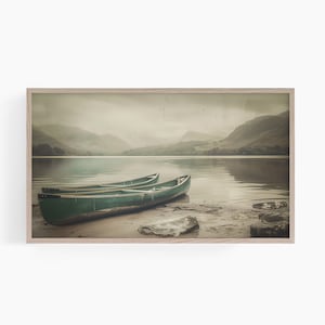 Lake Frame Tv Art, Muted Lake Frame Tv, Samsung Frame Tv Art, Lakeside Frame Tv Art, Lake Landscape Tv Art, Canoe Frame Tv Art, T523