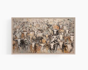 Abstract Samsung Frame TV Art, Western Tv Art, Cattle Drive Tv Art,Southwest Oil Painting, Rustic Scenery Frame Tv Art, Hisense Tv Art, T958