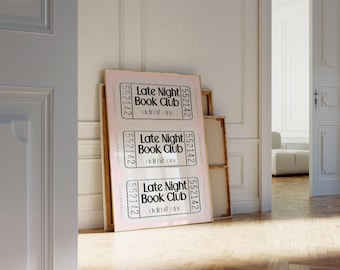 Late Night Book Club Wall Art, Book Club Ticker Wall Art, Retro Ticket Book Lover Wall Poster, Book Lover Printable Art, Girls Room Art T111