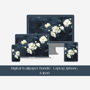 Spring Flowers Digital Wallpaper, IPhone IPad Laptop Wallpaper Background, Dark Background Digital Wallpaper, Moody Floral Device Wallpaper