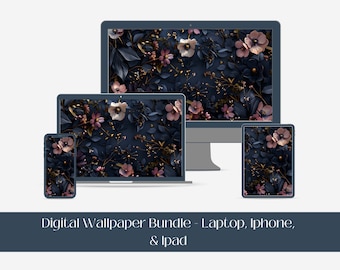 Dark Floral Digital Wallpaper, IPhone IPad Laptop Wallpaper Background, Floral Digital Wallpaper, Dark Wildflower Device Screensaver, S034