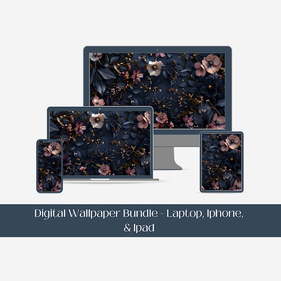 Dark Floral Digital Wallpaper, IPhone IPad Laptop Wallpaper Background, Floral Digital Wallpaper, Dark Wildflower Device Screensaver, S034