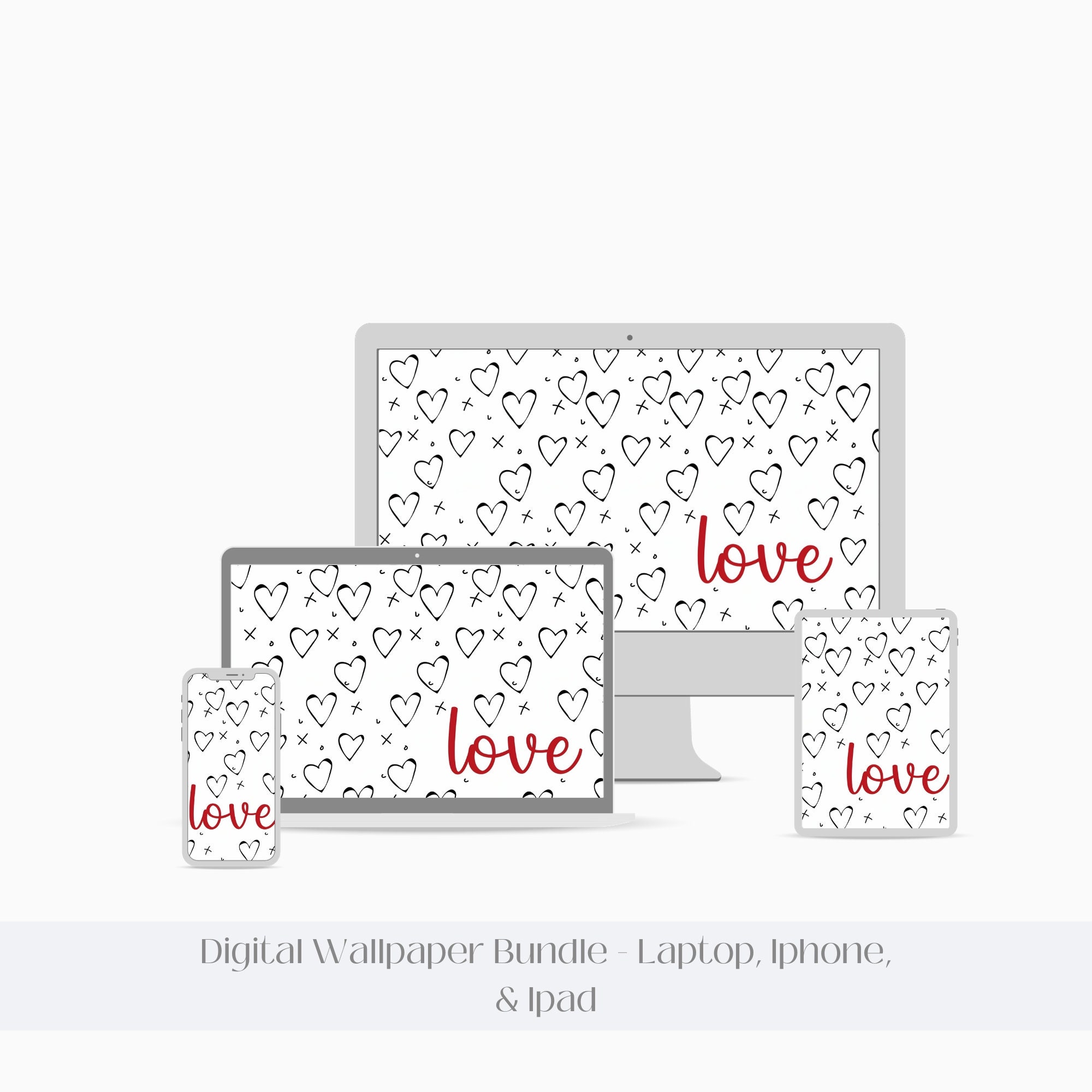 Valentine's Day Love Hearts Digital Wallpaper, IPhone IPad Laptop Wallpaper Background, Fun Valentine Digital Wallpaper